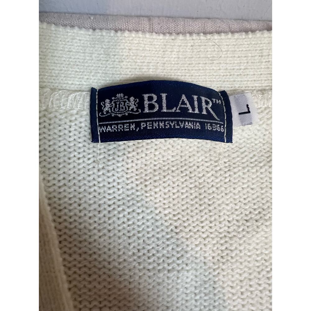 Vintage Blair‎ Cardigan 80s V-Neck Wool Wooden Like Buttons Womans Size L - Picture 4 of 5